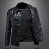2024 Autumn and Winter New Men's Fashion Handsome with Solid Color Boutique Lapel Motorcycle Leather Coat Slim Fashion  M-5XL