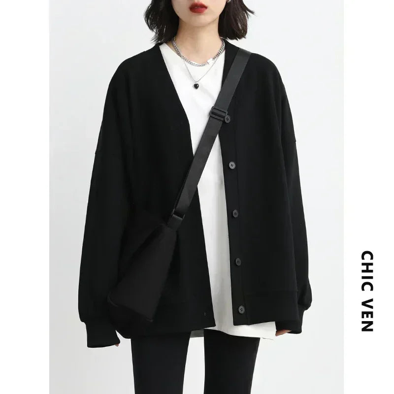 Women's Relaxed V-Neck Cotton-Blend Cardigan
