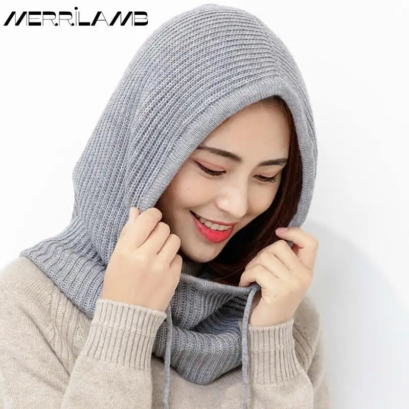 Women's Wool Blend Beanie & Hooded Scarf Set
