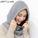 Women's Wool Blend Beanie & Hooded Scarf Set