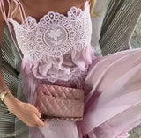 Women Floral Lace Sheer Layers Skirt Set Suspenders Ruffle Top High Waist Maxi Skirts 2026 Summer Beach Vacation Female Outfits
