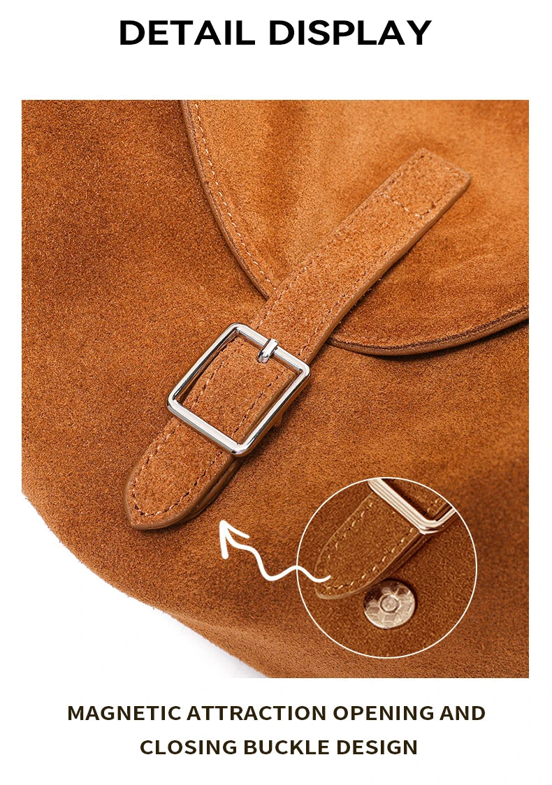 New Winter Women's Natural Suede Leather Bags Female Soft Cowhide Durable Crossbody Shoulder Bag Ladies Fashion Commute Handbags