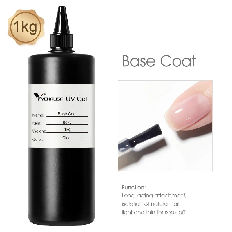Venalisa Long Wear Tempered Top Coat Reinforce Gel Refill Package Soak Off UVLED Nail Gel Polish Big Volume 225g/30ml Base Gel