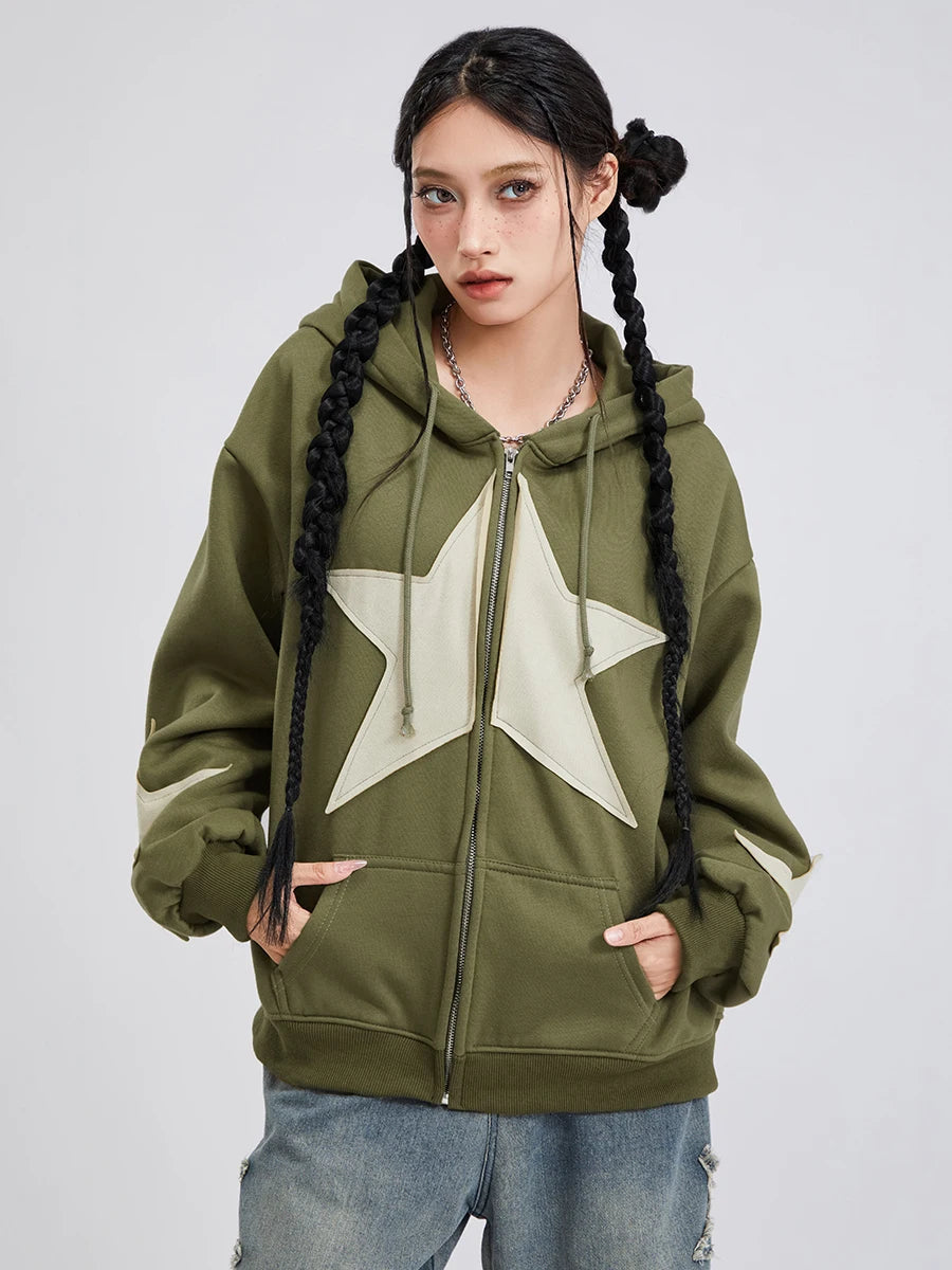 Women's Y2K Star Print Zip-Up Hoodie