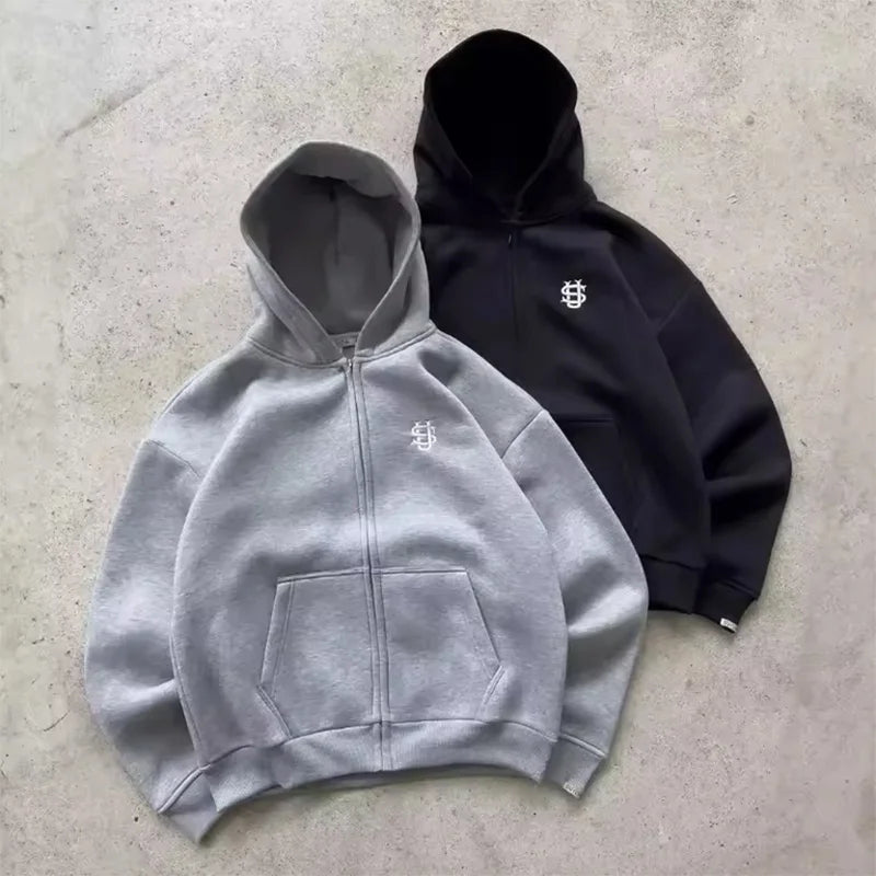 Y2K Embroidered Fleece Zip-Up Hoodie