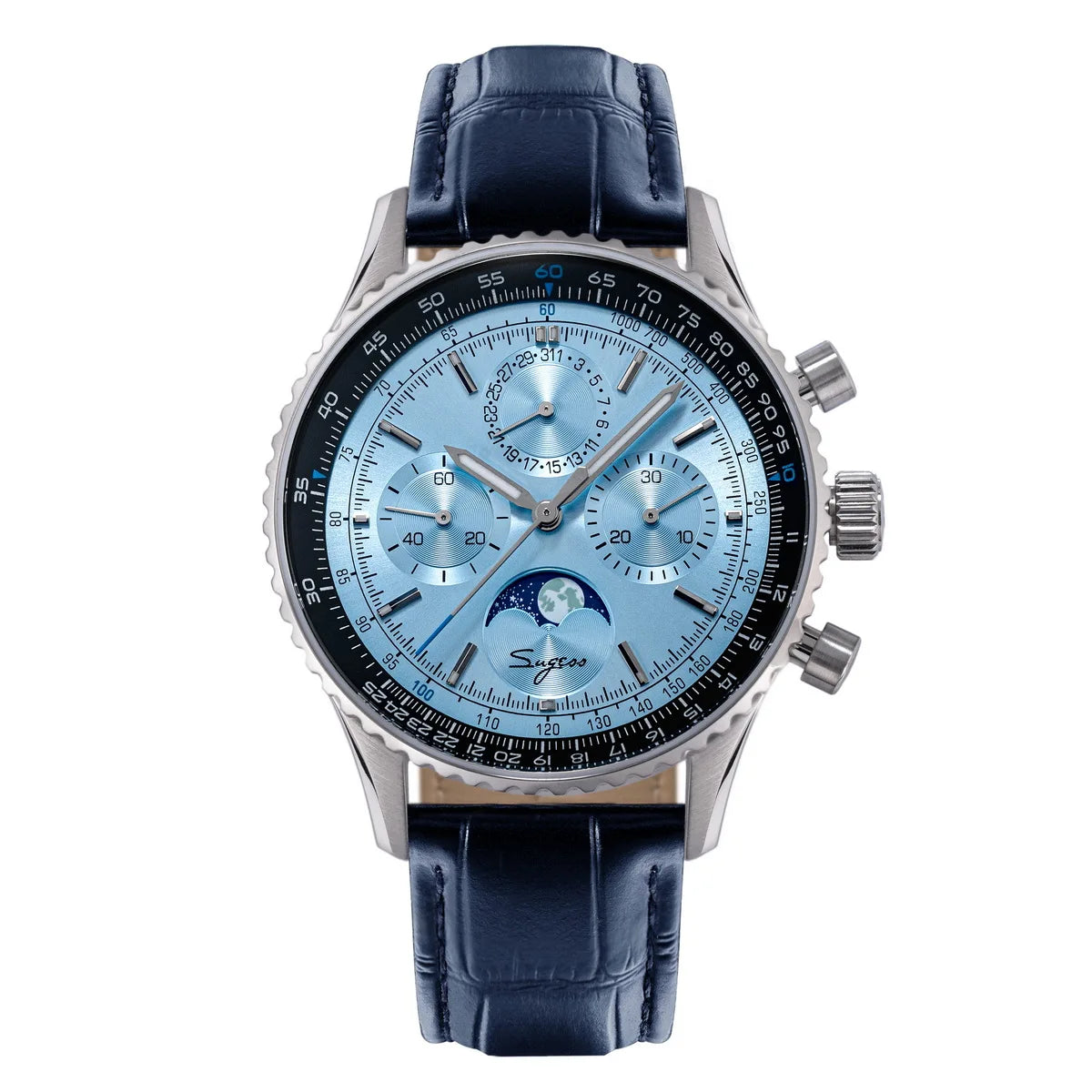 Sugess Watch Mens Moonphase Pilot Chronograph Mechanical Wristwatches Tianjin ST1908 Movement Swanneck Sapphire Crystal Luminous