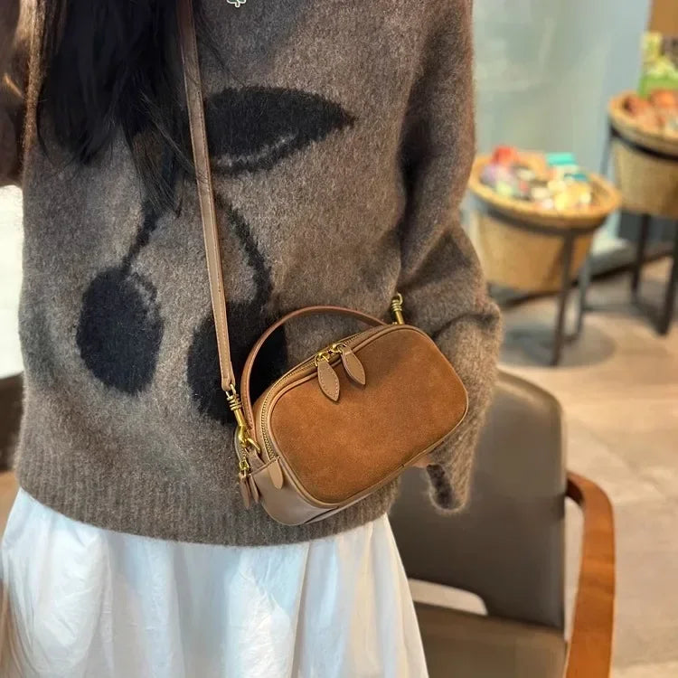 Russian Women's Genuine Suede Cowhide Leather Shoulder Bag Soft Cow Versatile Ladies Crossbody Bag Trendy Luxury Female Designer