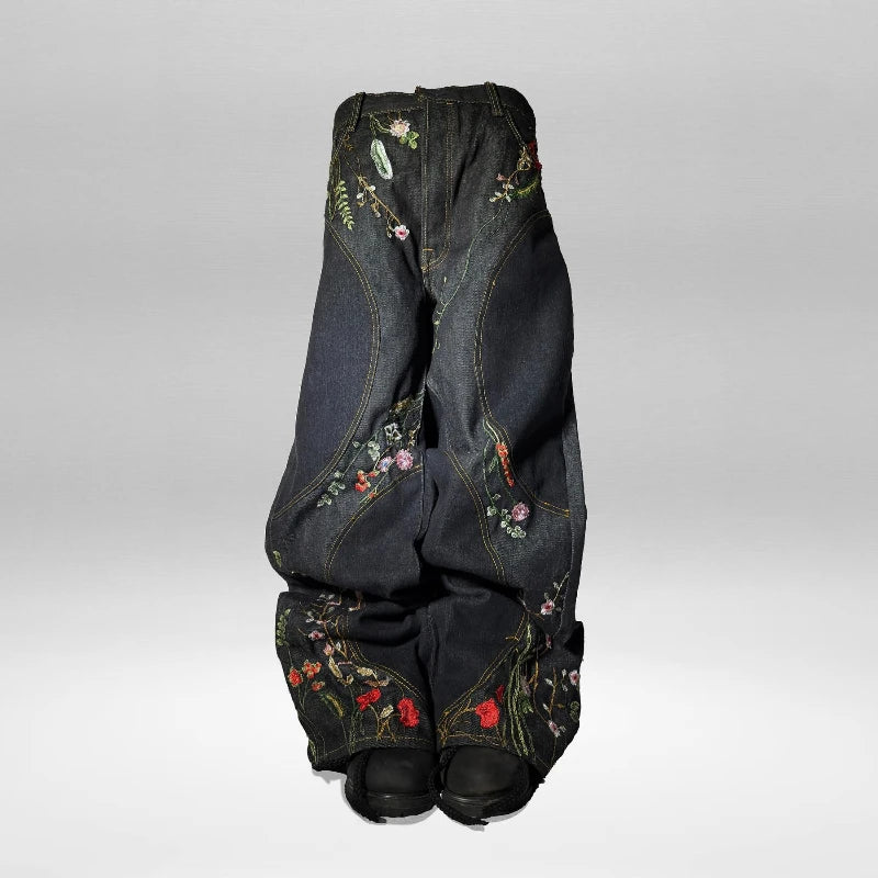 Y2K Floral Embroidery Baggy Jeans