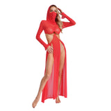 Women’s Hooded Mask Sheer Maxi Dress