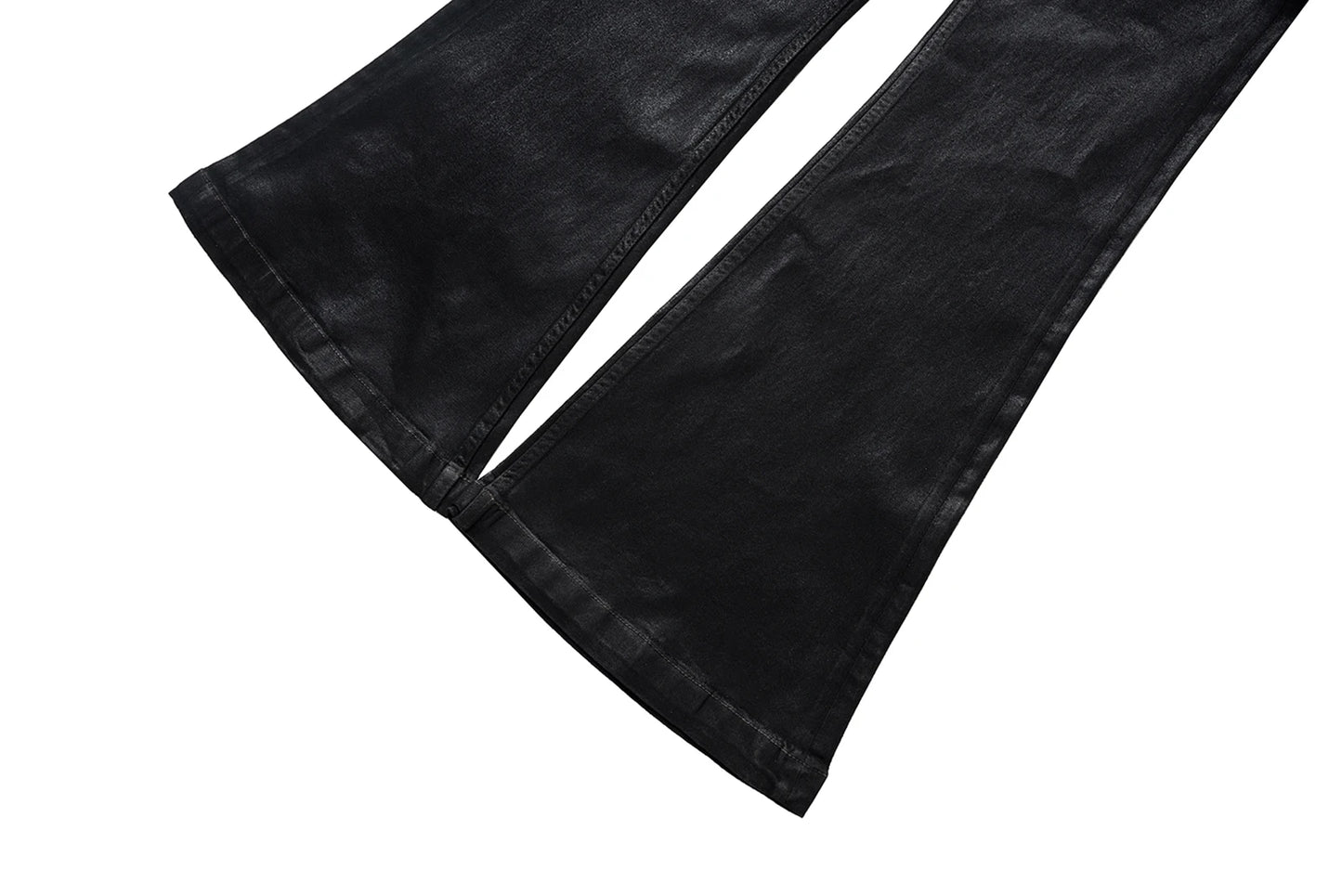 Black Waxed Leather Stretch Flare Jeans