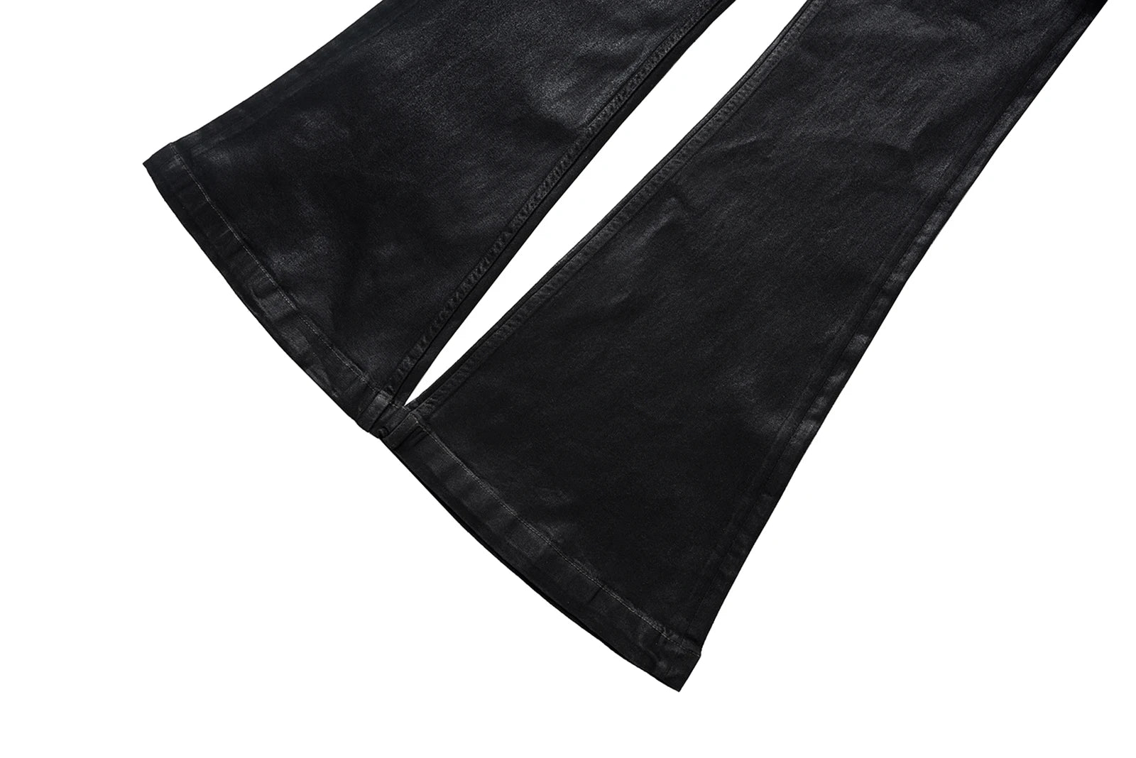 Black Waxed Leather Stretch Flare Jeans