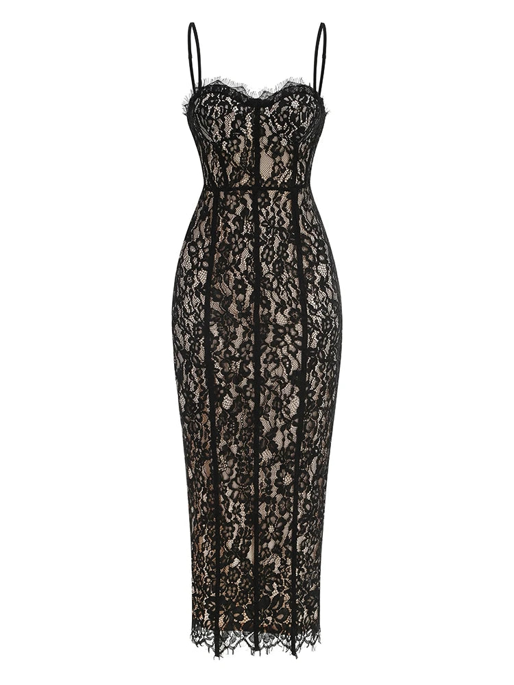 Elegant V-Neck Lace Maxi Dress
