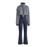 Elegant Geometric Print Ski Jumpsuit - High-Waist Winter Romper