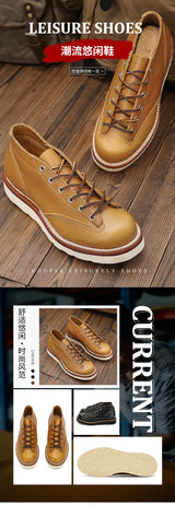 KOWM cow leather Hiking shoes Brown trekkin boots men  low cut workwear big toe shoes trendy casual ankle shoes walking sneakers