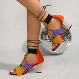 Women's Chunky High Heel Sandals — Open Toe Woven Ankle Strap