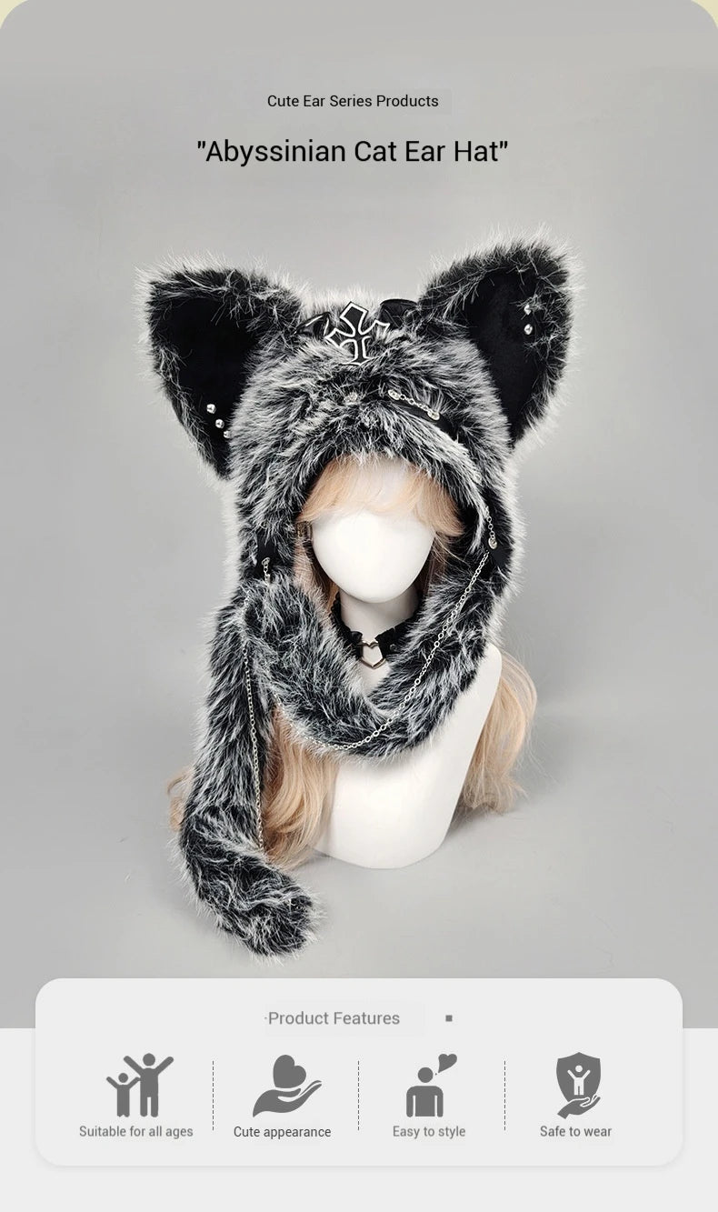 Gothic Plush Cat Ear Beanie – Y2K Punk Warm Cap