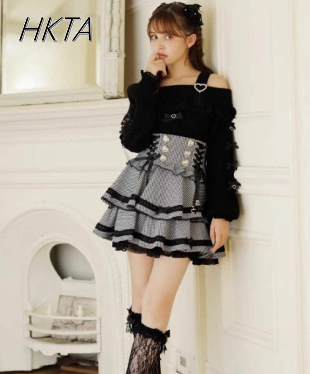 Lolita Plaid Strap Skirt – High Waist Mini for Women