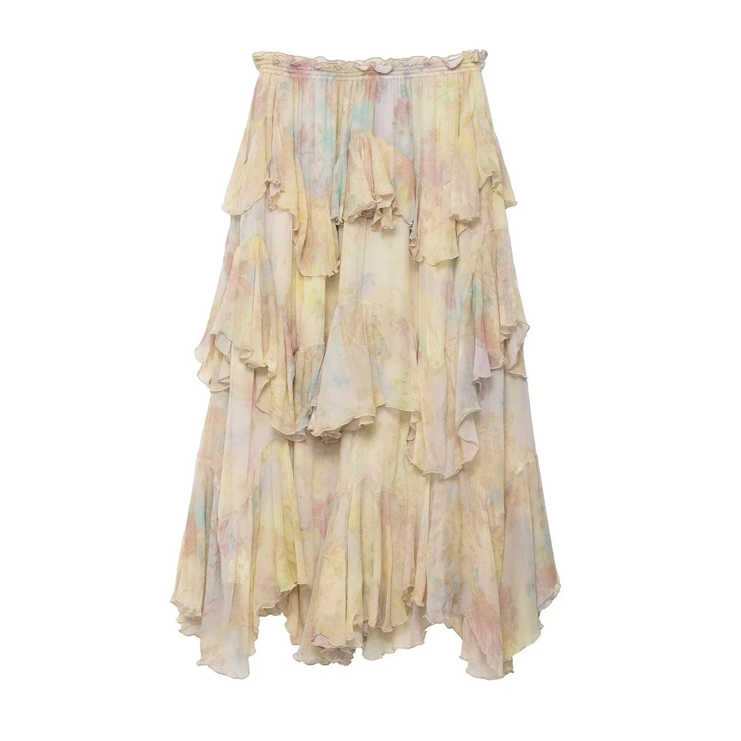 KONDALA Floral Tiered Chiffon Maxi Skirt – Boho Elegance
