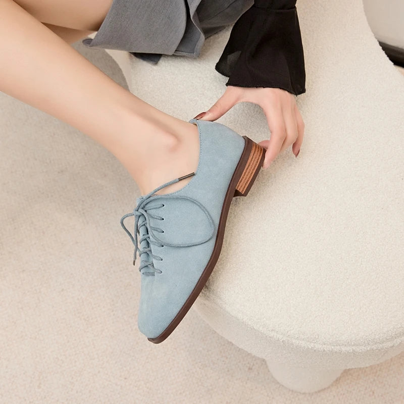 AIYUQI Women's Genuine Leather Lace-Up Oxford Loafers
