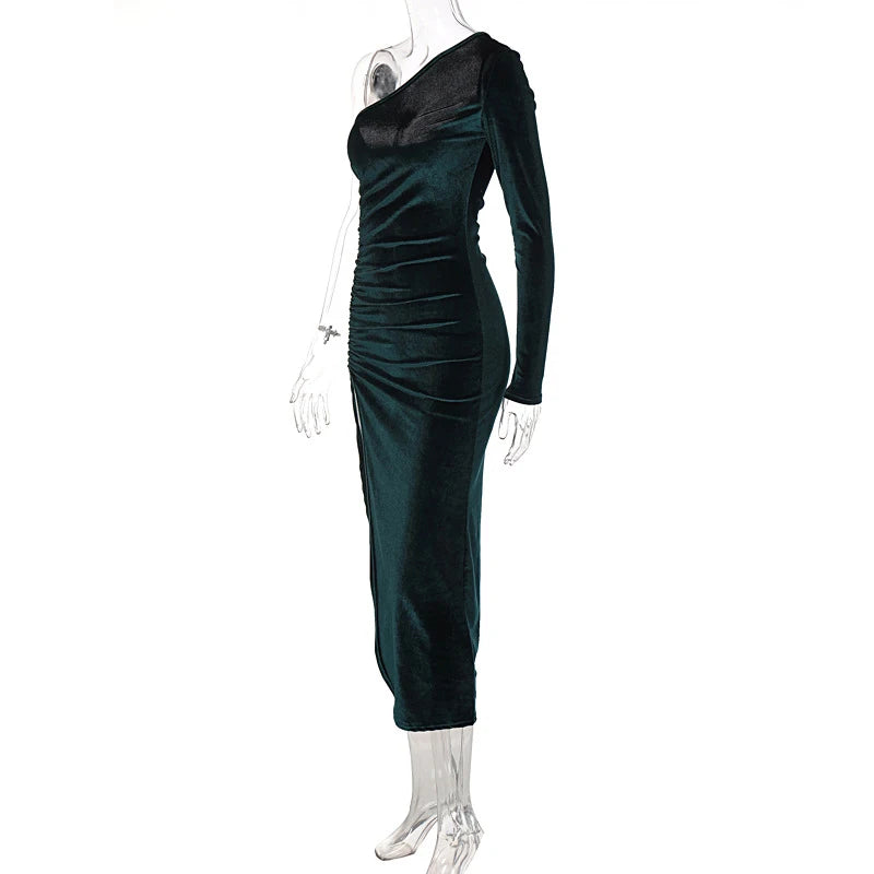 Elegant Velvet Split Midi Dress