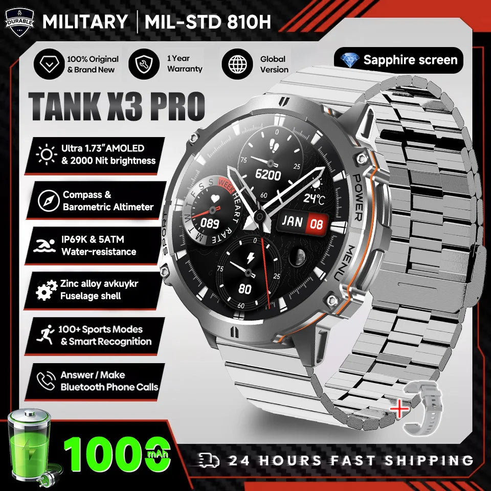 2026 Military Tank X3 Smart Watch | 1000mAh | AMOLED