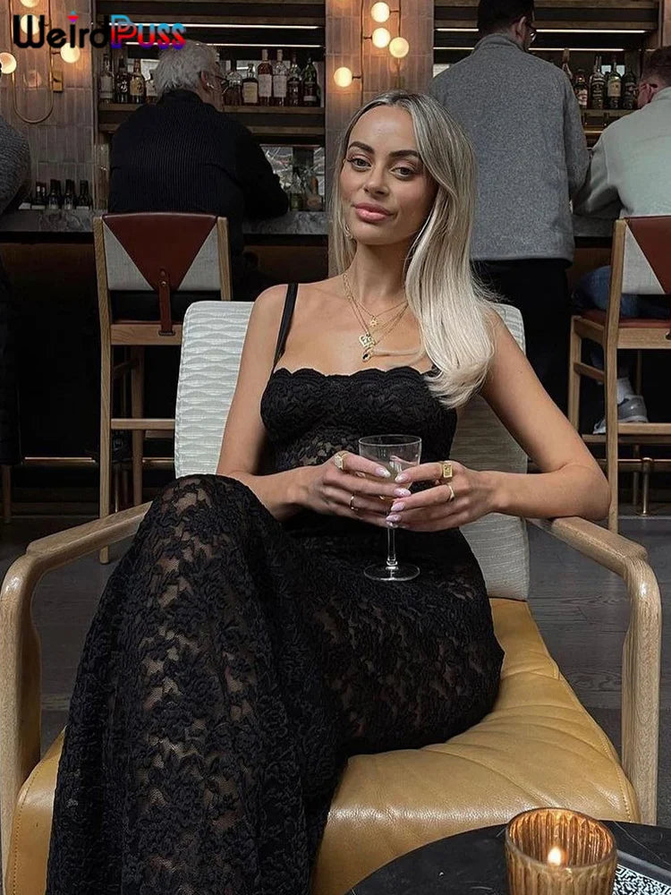Sheer Lace Bodycon Maxi Dress
