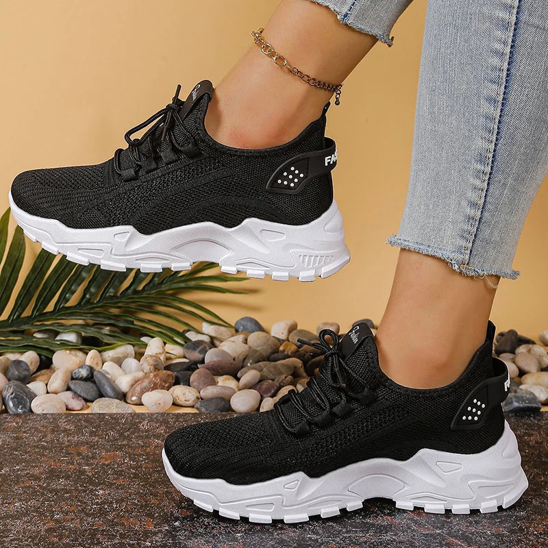 Women's Knitted Mesh Slip-On Sneakers — Breathable Platform Running Shoes