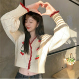 Floral V-Neck Button-Up Knit Cardigan for Women