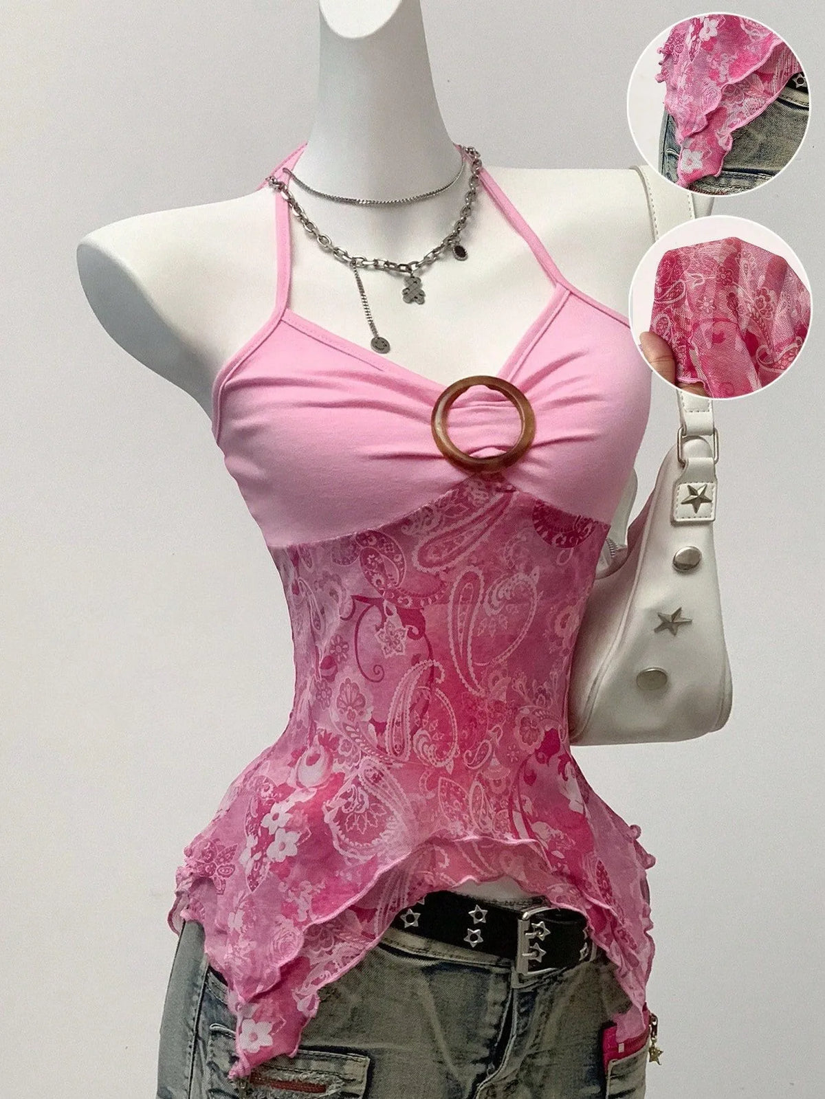 Women's Printed Mesh Halter Top