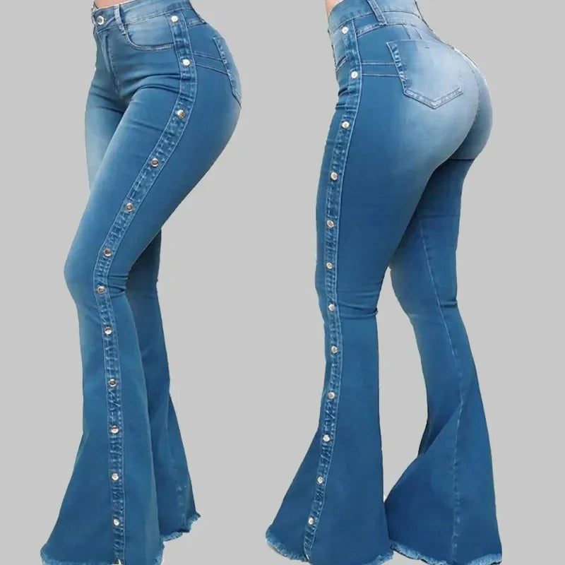 Women's High-Waist Stretch Denim Flare Pants