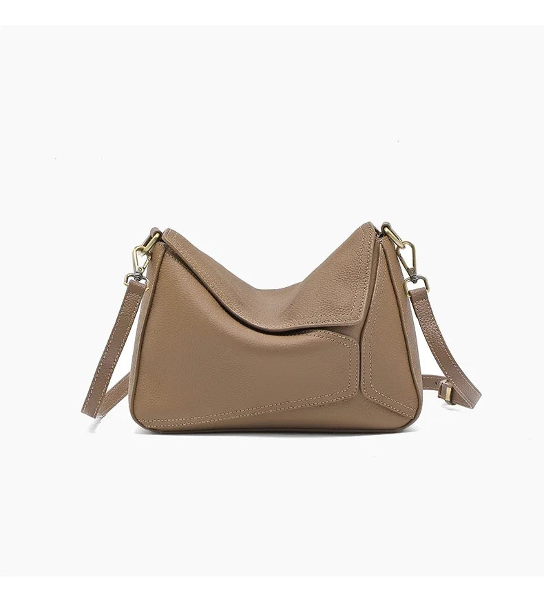 Pure 100% Cowhide Leather Women's Geometric Solid Color Shoulder Bag For Ladies Large Capacity Pillow Crossbody Handbag Luxury