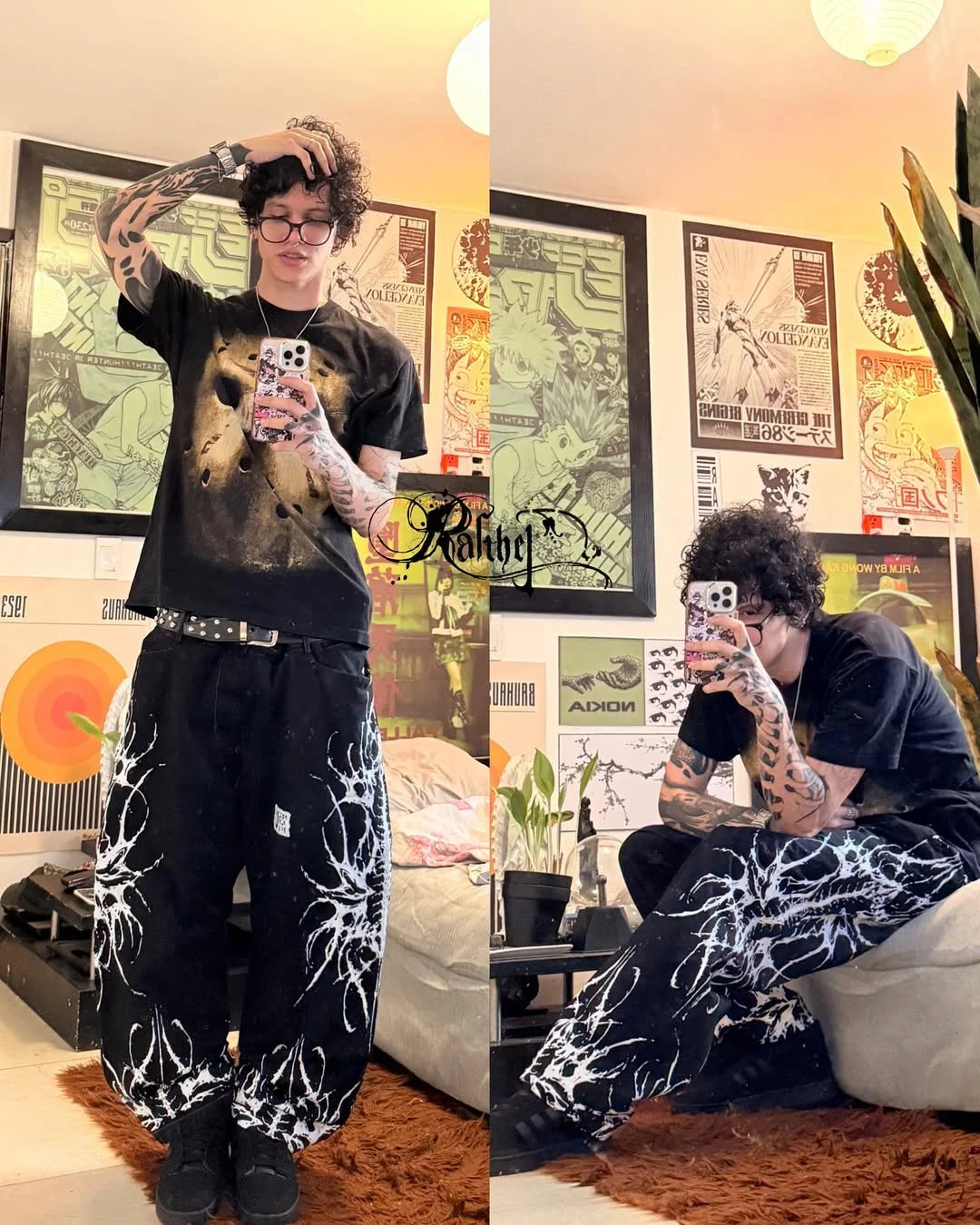 Pink Dragon Streetwear Gothic Baggy Jeans