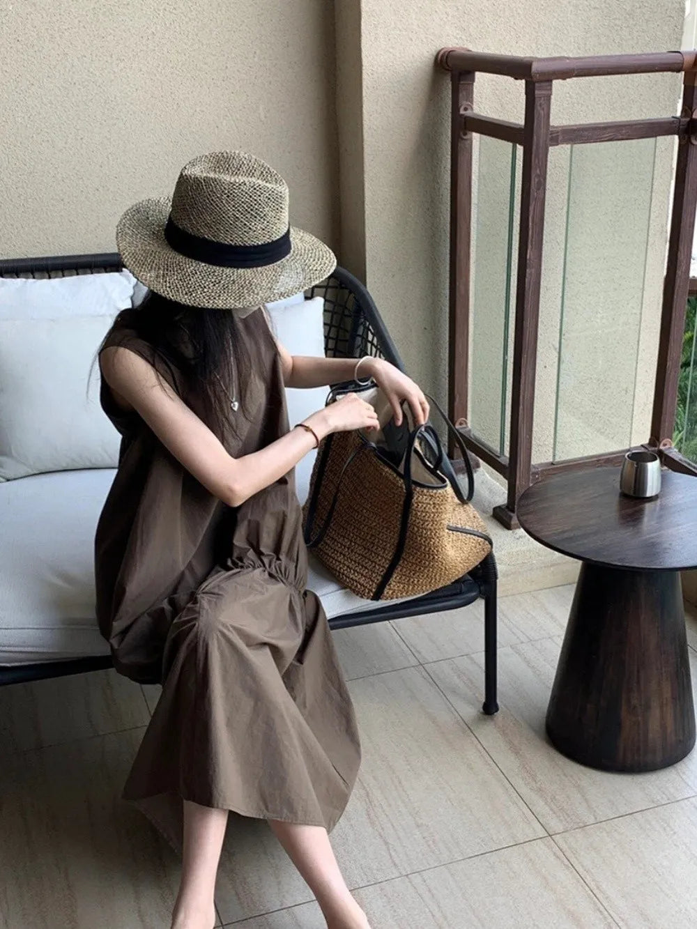 Fashion Vintage Straw Baskets Bag Straw Handmade Woven Beach Bag Korean Style Large Capacity Tote Bag Women Accessory