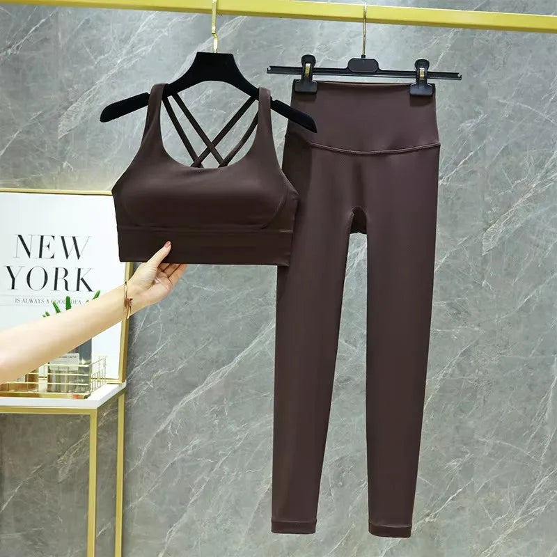 TRY TO BN 2 Piece Yoga Set Women's Tracksuit Sports Bra High Waist Leggings Tummy Control Squat Proof Workout Outfit Gym Clothes
