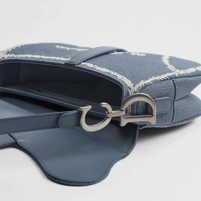 Luxury Designer Saddle Bag for Women Blue and White Book Cover Embroidery Shoulder Bag Fashion Exquisite High End Crossbody Bag