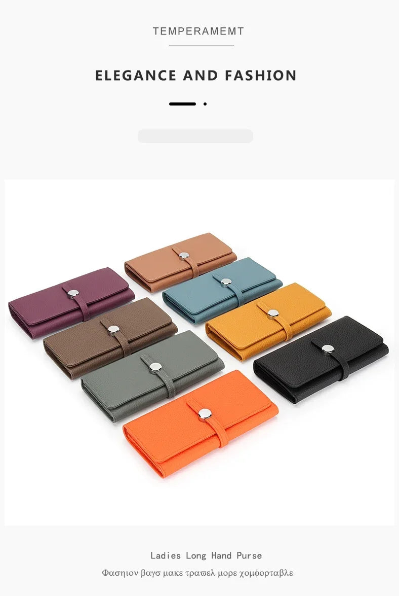 Genuine Leather Wallet Women Long Clutch Fashion Luxury Brand Ladies Purses Card Holder Zipper Coin Pocket High Quality Billfold