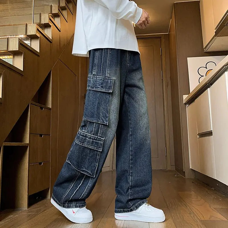 Men's Loose Straight-Leg Multi-Pocket Jeans