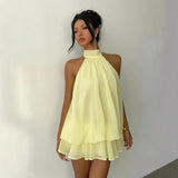 Women's Halter Neck Backless Tie-Front Mini Dress