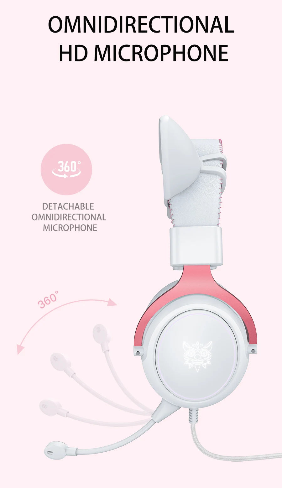 ONIKUMA X10 Gaming Headphones with Detachable Cute Cat Ear RBG Lighting Gaming Headset Gamer Earphone with HD Mic for PC Gaming