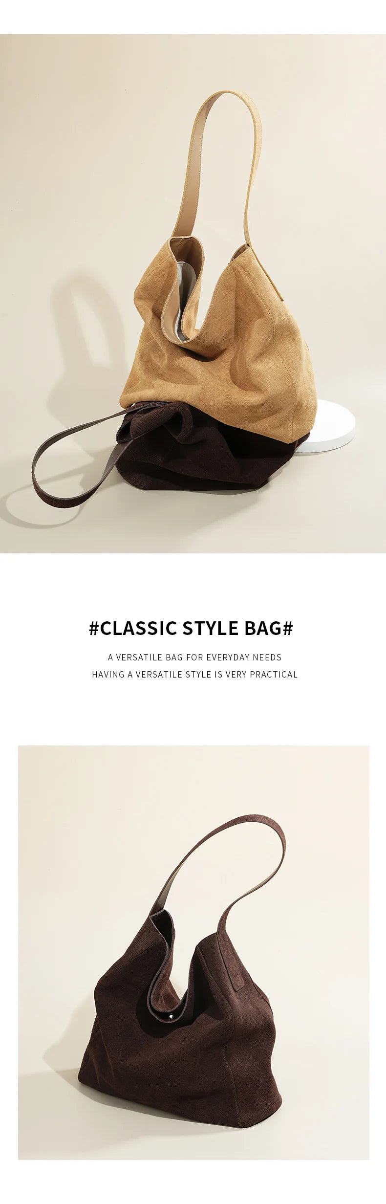 New suede velvet underarm tote bag for autumn and winter Simple large capacity first layer frosted cowhide handbag shoulder bag