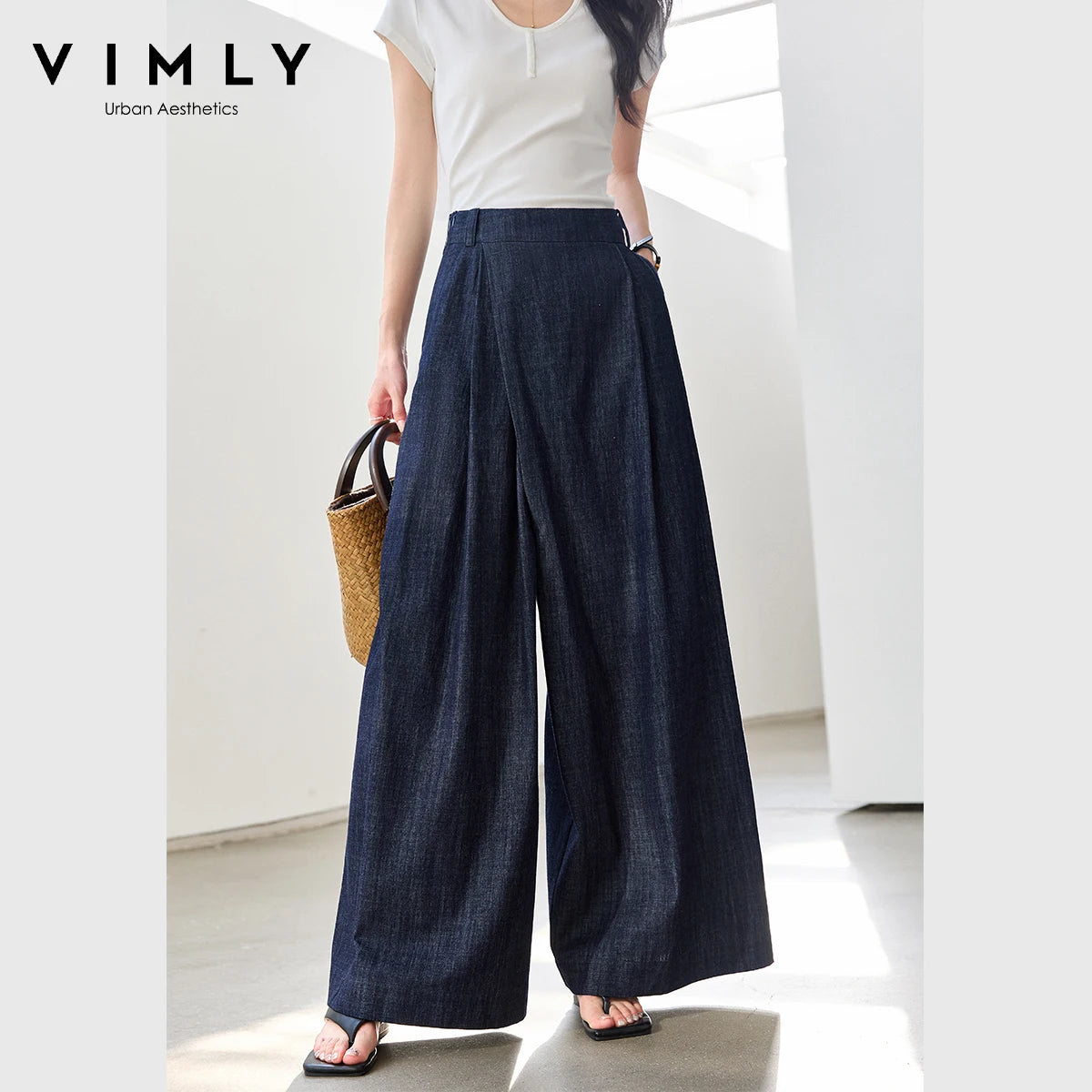 Vimly High-Waist Baggy Wide-Leg Denim Jeans for Women