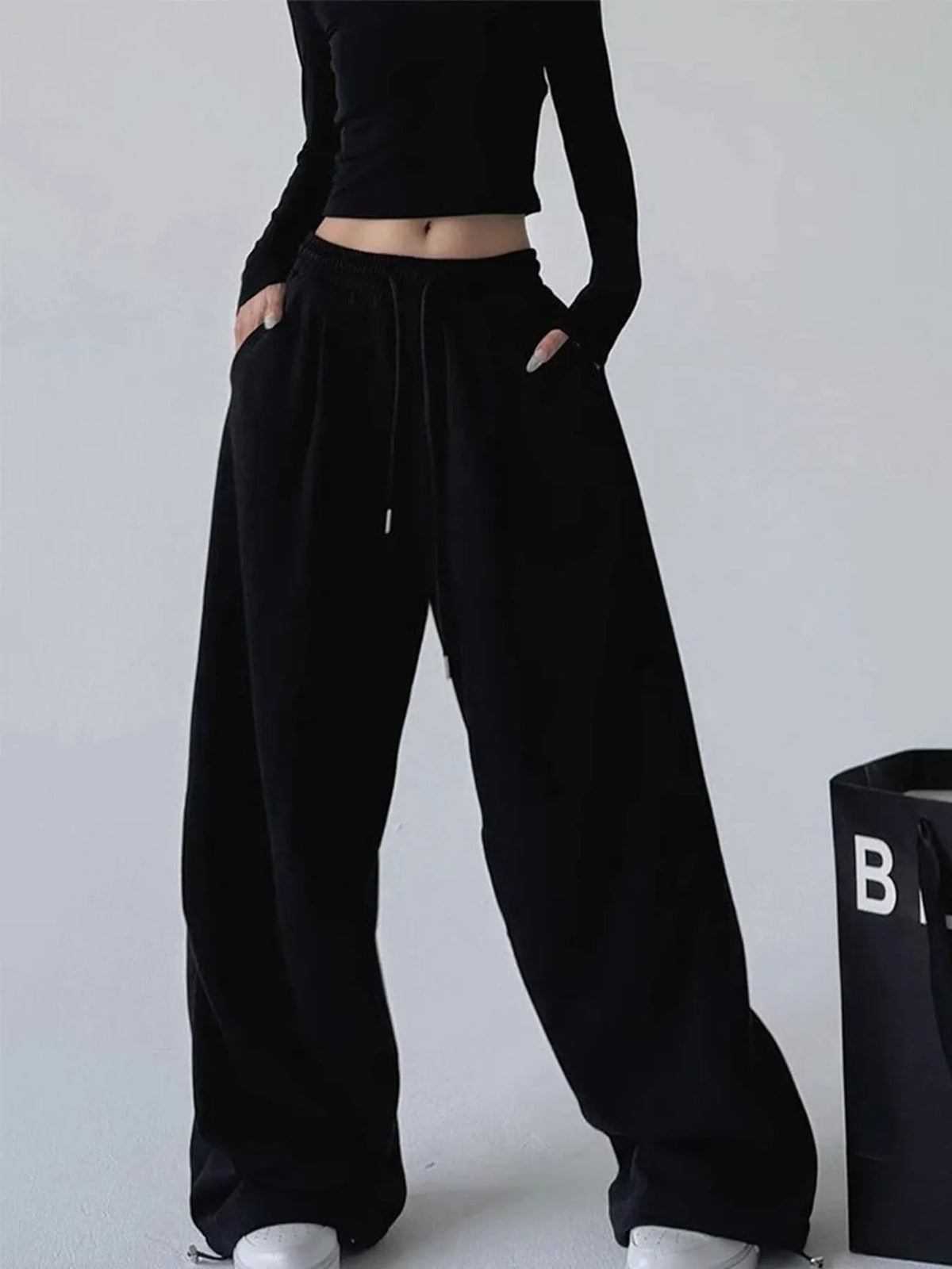 Women's High-Waist Wide-Leg Drawstring Pants
