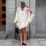 Chic Embroidery Tassel Shawl Women Casual Solid Stand Neck Sleeveless Irregular Short Top 2026 Female Vacation Daily Clothes New