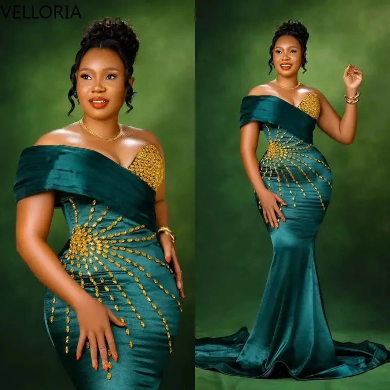 Emerald Green Off-Shoulder Mermaid Evening Gown
