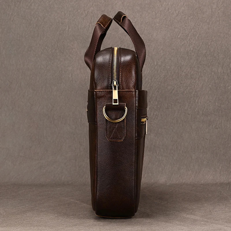 Luufan Genuine Leather Men's Business Handbag 15" Laptop Briefcase Bag Male A4 Document Shoulder Message Computer Bag Work Tote
