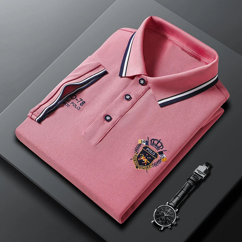 Men's Embroidered Cotton Polo – Casual Solid Colors