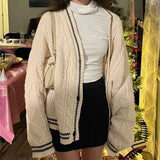 Chic Vintage Star Print Knit Cardigan - V-Neck Aesthetic Preppy Sweater