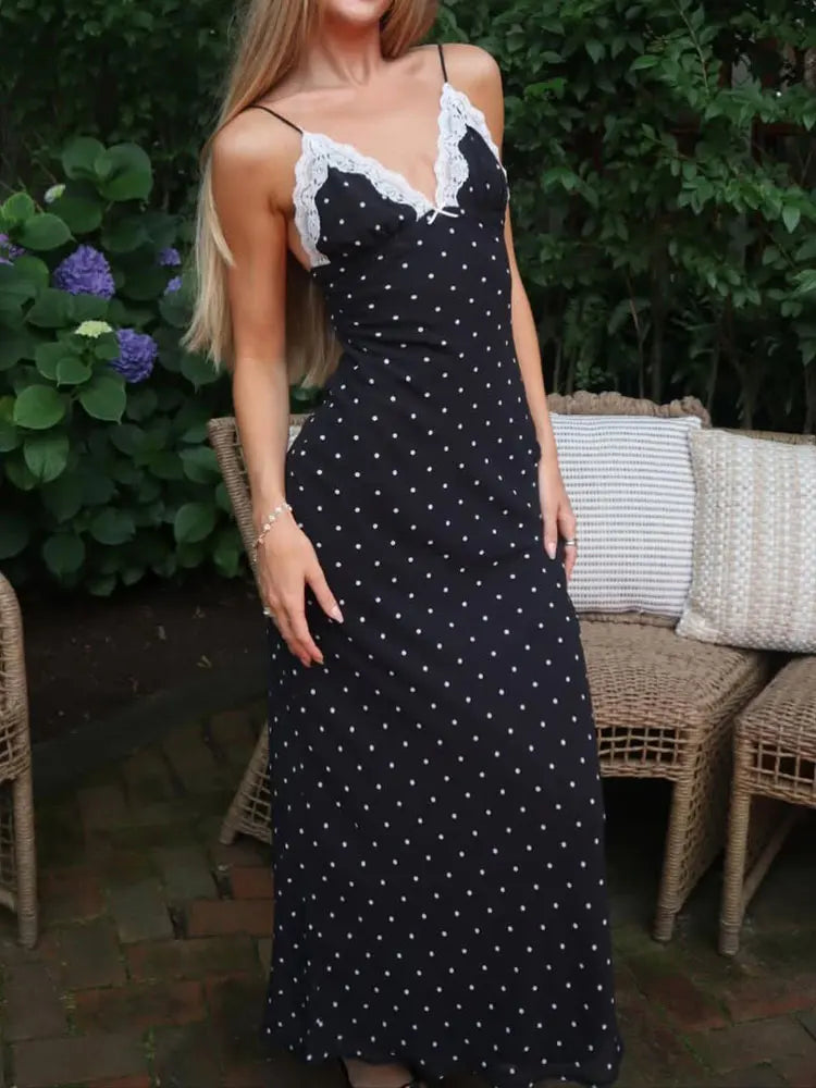 V-Neck Lace Patchwork Maxi Gown