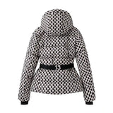 2026 Women's Winter Hooded Padded Sport Parkas Pants 2 PCS Set Belt Female Elegant Warm Windproof Skiing Coats Jackets Trousers