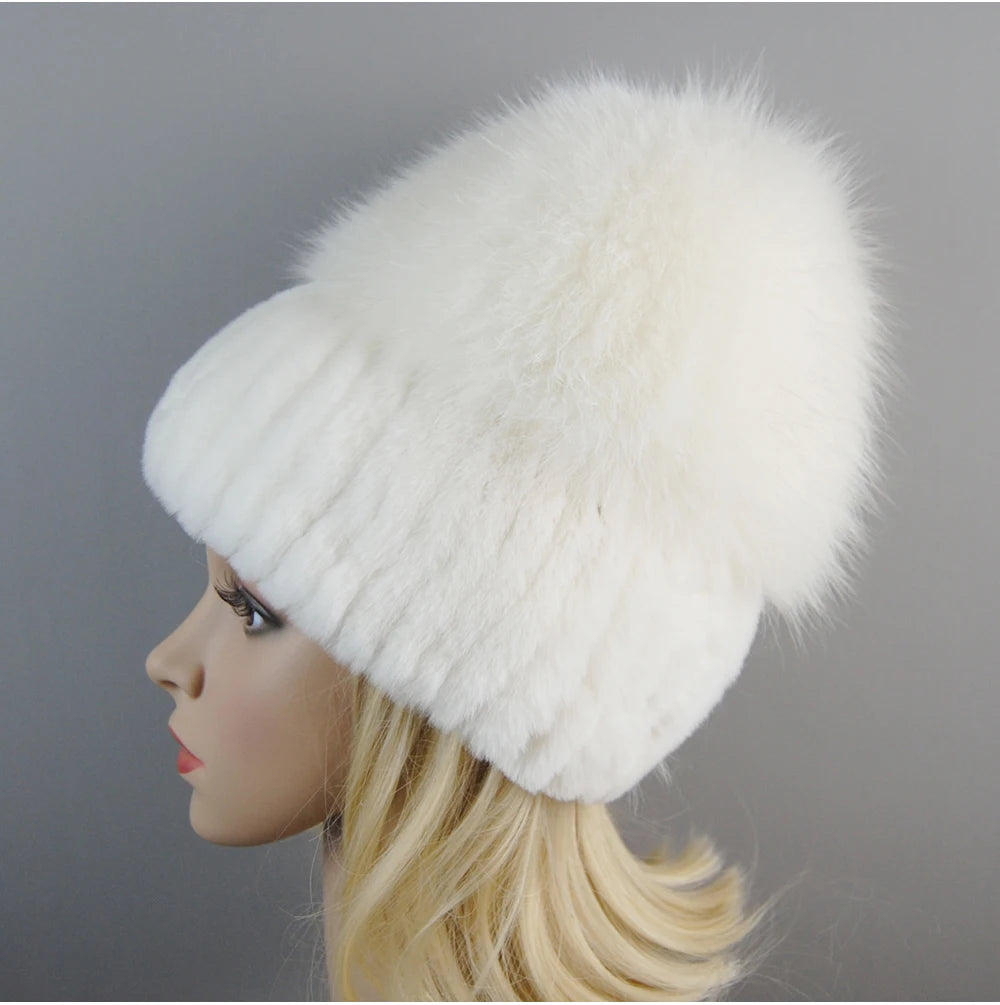 Women's Luxury Rex Rabbit & Fox Fur Beanie Hat